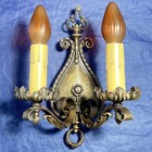 Heavy Quality Antique Brass Arts And Crafts Art Deck Two Arm Sconces Rare 137e