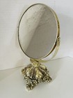 Vintage Floral Pewter Silver Toned Swivel Cosmetic Vanity Mirror On Ornate Stand