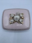 Vtg Lefton Trinket Box Pretty Pink W gold Lidded Guilt Porcelain Floral Mcm 1950