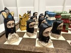    vtg   Wood Hand Carved   Painted Colonial Style Chess Set Folk Art Foldable