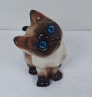 Vintage Siamese Cat Kitten Ceramic Porcelain Figurine Blue Eyes Made In Korea
