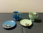 New Anthropologie Lydia Espresso Cup   Saucer Set-blue Dachshund Or Green Monkey