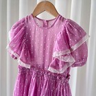 Vintage 50s Lilac Purple Polka Dot Semi Sheer Nylon Ruffle Girls Dress 5-6 Years