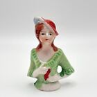 Antique Pin Cushion Half Doll Porcelain Art Deco Lady Brown Hair 2  Japan