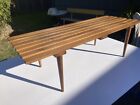 Mid Century Modern Slat Bench Vintage Wood Coffee Table Teak Walnut Danish Usa