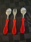 Vintage Disney Mickey Mouse Fork And Spoons Set Stainless Steel Red Handles