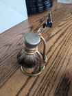 Vintage Brass   Crome 3-piece Shaving Set With Razor  Shaving Stand  And Brush