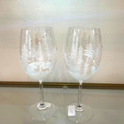  Set Of 2 Holiday Wine Glasses Hand Painted White Christmas Trees Snow New