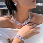 Noble Women Silver Plated Wedding Party Pink Baguette Cubic Zirconia Jewelry Set
