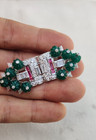 925 Sterling Silver Brooch Cubic Zirconia Green And White Round Cocktail Jewelry