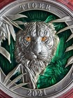2021  5 Barbados - Colours Of Wildlife - Tiger - 3 Ounce Silver Coin  new W coa 