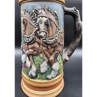 Vintage 18 5  German Horse Head Lidded Beer Stein Raised Relief Hand Painted