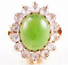 Trubrite 10k Yellow Gold Jade   White Sapphire Ring Size 7 4 68 Grams Vintage