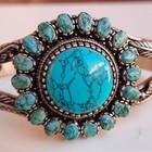 Vintage Navajo Old Pawn Sterling Silver Cuff Bracelet Turquoise Stones