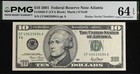 2001  10 Federal Reserve Note Pmg 64epq Radar Serial Number 49633694