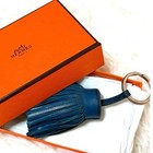 Hermes Carmen Tassel Charm Blue Leather Bag Accessory Vintage