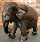 Vintage Hand Carved Ebony Wood Elephant Statue Figurine 3  Tall 4  Long
