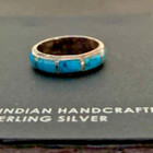 Vintage Navajo Turquoise  Sterling Lnlay Band Ring Size 6 5