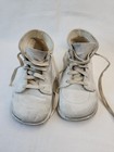Vintage White Leather Baby Shoes Lace Up Hard Sole Mid Top Walking Shoes Sz 5