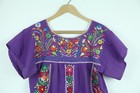 Flaw Vintage Mexican Embroidered Dress Huipil Purple Cotton Bird Floral Xs