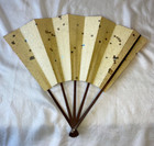 Vintage Japanese Five Rib Folding Fan Mount Fuji Gold Tea Ceremony Utensil Sensu
