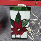Christmas Hurricane Lamp - Genuine Stained Glass - Lighted Holiday Accent 1999
