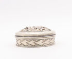 925 Sterling Silver Vintage Jewelry Box Large Round Floral Carved  opens  Tr3720