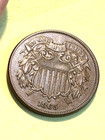 1865  Plain 5  2 Cent Piece   Xf   Au Choice Coin   448