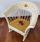 Vintage Child s White Painted Wicker Rocking Chair Flowered Cushion