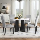 Round Dining Table Set Table   Upholstered Chairs For Kitchen Room Living Room