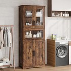 66 9  Tall Bathroom Storage Cabinet With Drawer  4 Glass Doors  Adjustable Shelf