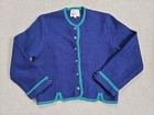 Vtg Tally Ho Wool Knit Blazer Cardigan Jacket Sz 6 Navy Green Trim Tipped Button