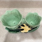 Mccoy Double Tulip Flower Pot Planter 10  Yellow Green Swallow Bird Usa Mcm Vtg