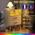 Nightstand With Charging Station And Led Lights  Natural