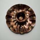 Hammered Copper Candle Holder Ruffled Edge Signed Brass Cup Chamberstick Patina