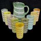 Vintage Retro Atomic Mcm Spaghetti String 9 Glass Cocktail Barware Pitcher Set
