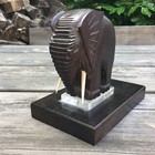 Contemporary Carved Wooden Elephant Figure On A Wood   Resin Block Paperweight