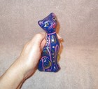 Talavera Mexican Folk Art Cat Figurine Glitter Indigo Art Pottery Mexicali Gato