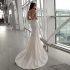 Sexy Sparkling Lace Mermaid Wedding Dress Sheer Scoop Neck Appliques Bridal Gown