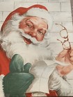 Vtg Christmas Wrapping Paper Gift Wrap Santa Claus Green Gloves White Brick