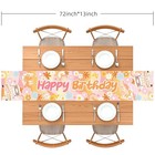 Happy Birthday Table Runner  Flowers Butterflies Sun Design With Peace Signs  