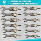 Anti Slip Flex Head Ratcheting Wrench Set Metric 12 Pcs