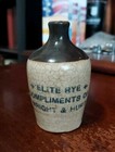 Elite Rye Jug Compliments Of Wright   Hurt Miniature Stoneware Sample Jug 1800s