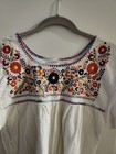 Artesanias Mexican White Hot Pink Floral Embroidered Boho Peasant Blouse L  a168
