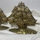 2 Heavy Vintage Solid Brass Nautical Sailing Ships Bookends Schooner