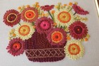 Vtg Mid Century Framed Crewel Flowers In Basket Finished Sz 13 5  X 12 
