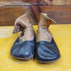 Authentic Antique Victorian Brown black Leather Button Baby Toddler Doll Shoes