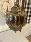 Antique Moroccan Pierced Brass Lantern Hanging Candle Lamp Middle Eastern