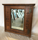 Antique Vtg 17 sq  Hardwood Medicine Cabinet Decorative Beveled Mirror 1242-26b