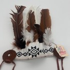 Vtg Hand Made By Cherokees Qualla Reservation Coonskin   Feather Headdress  